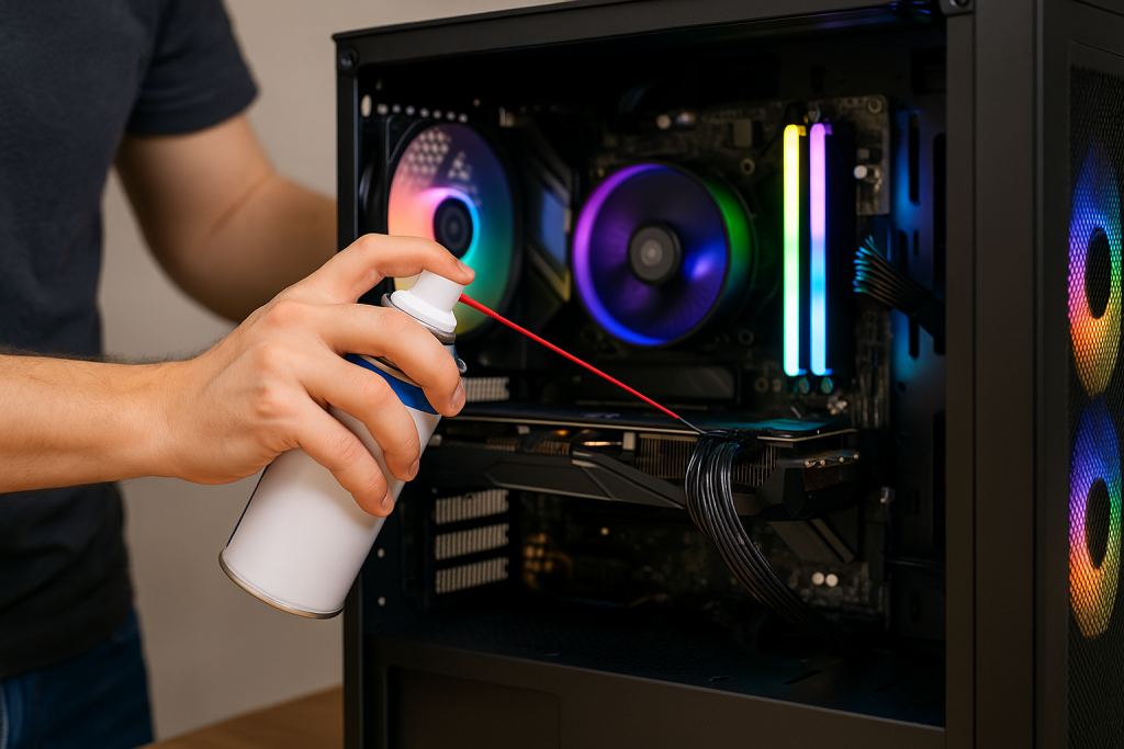 Limpiando ordenador con aire comprimido