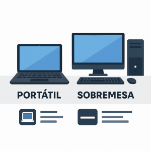 Ilustración comparando portátil y ordenador de escritorio